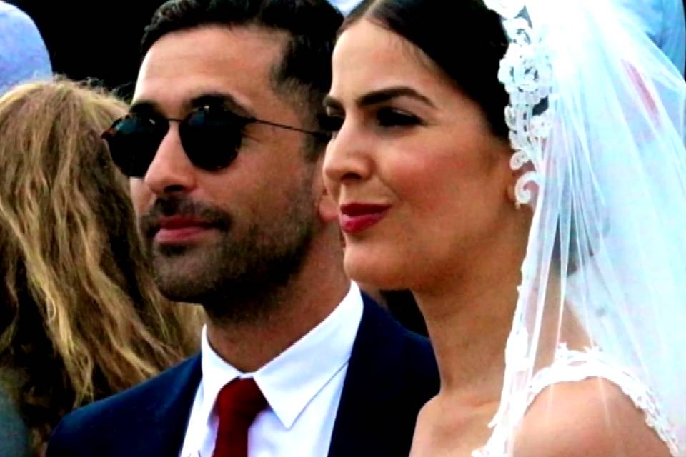 Stylish bride and groom