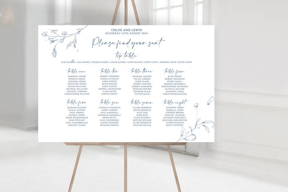 Blue Wild Flower Seating Plan