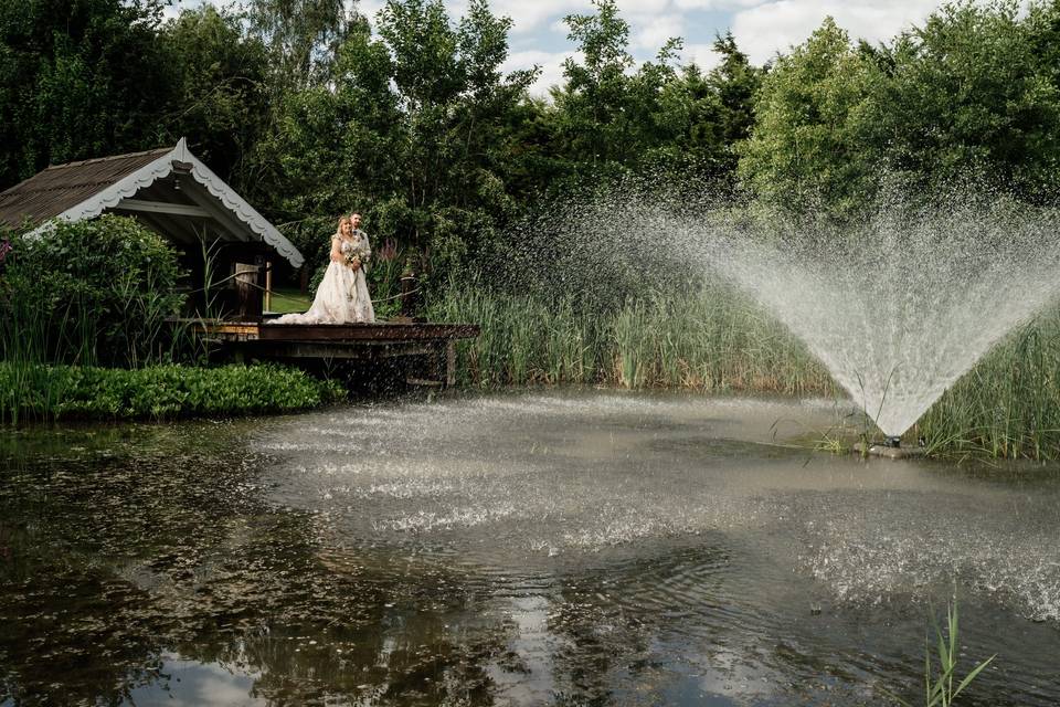 Boathouse and fountain