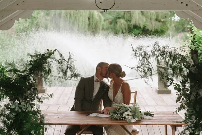 Boathouse dressed with foliage