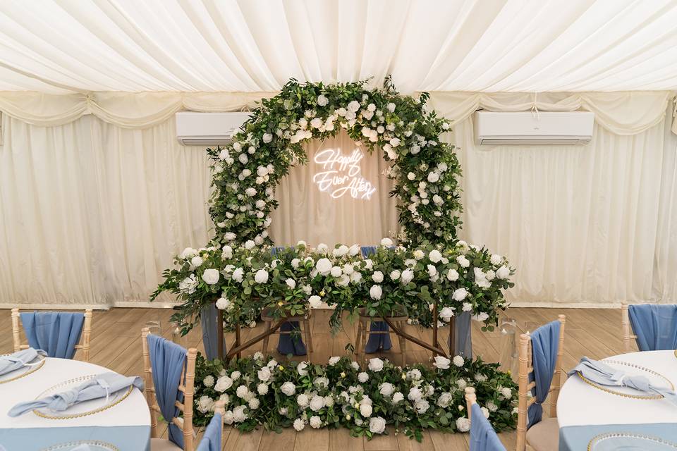 Lush florals in marquee