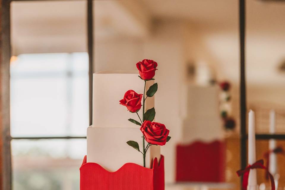 Square 3 tier red cake