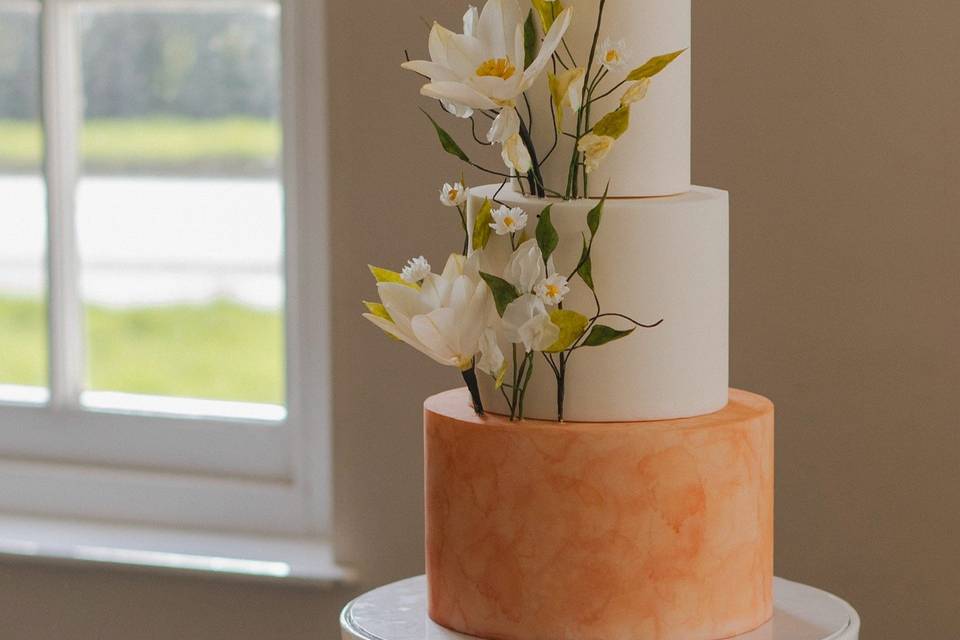 3 tier peach tones and white