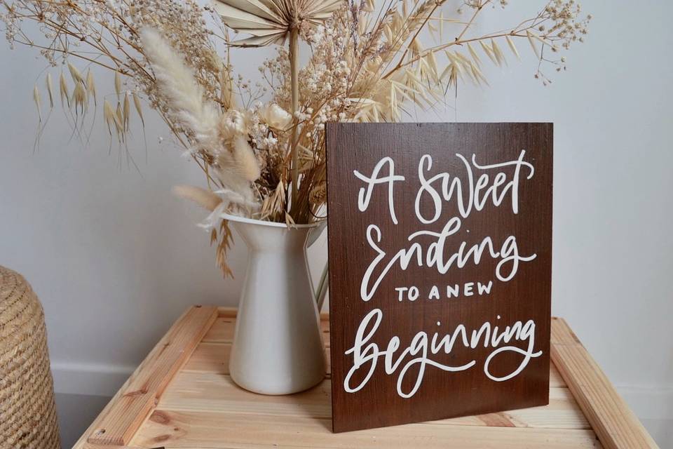 Wooden table top sign