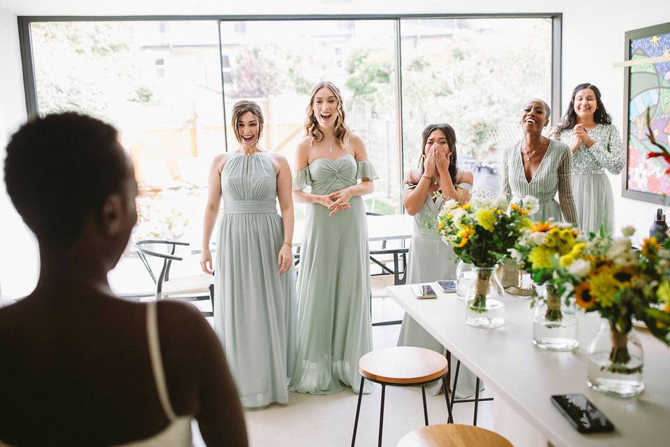 Bridesmaid reaction to bride