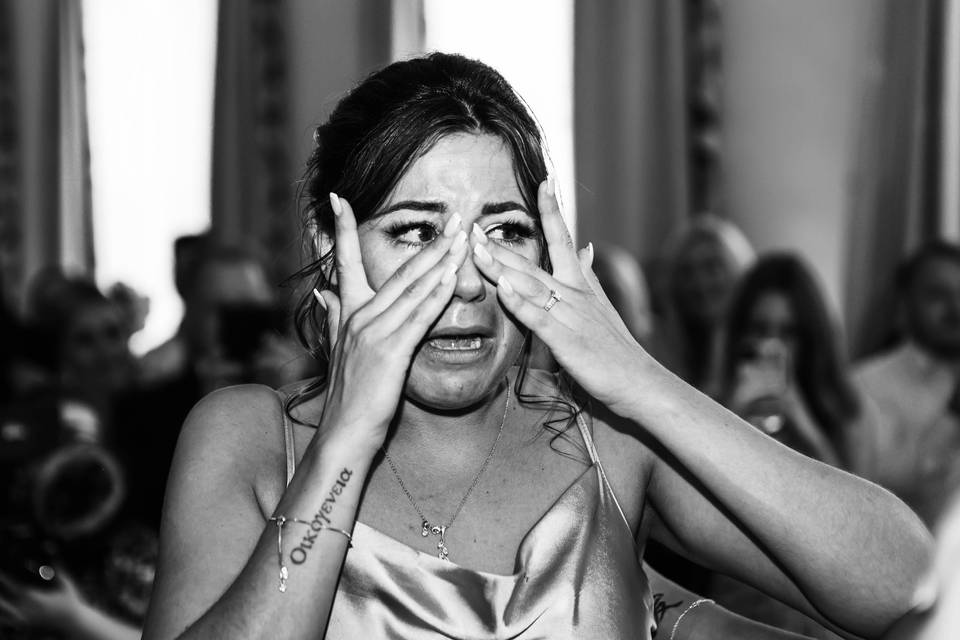 an emotional bridesmaid