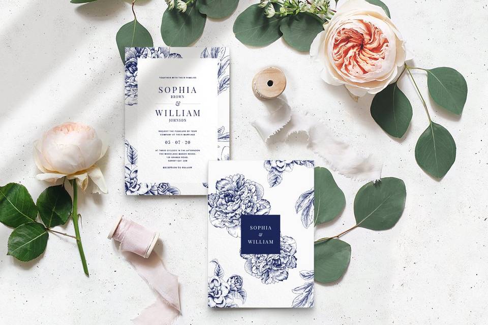 Navy blue wedding invitation