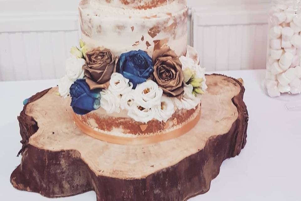 Cake displayed on wood