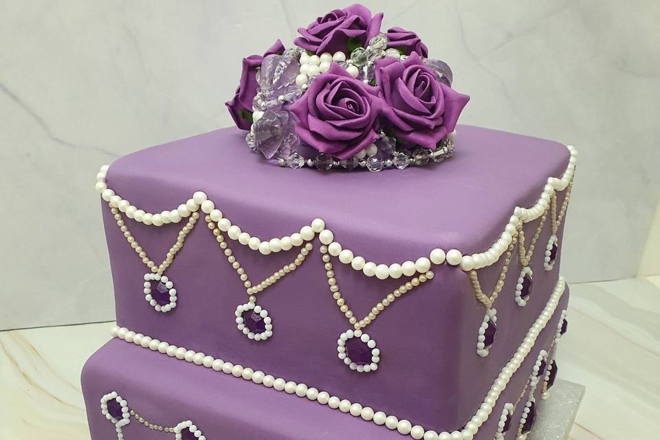 Purple square wedding cake