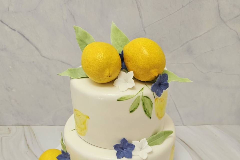 Lemons Painted Wedding Cake