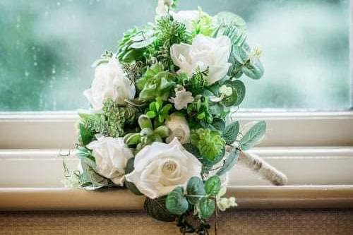 White rose and succulent bouqu
