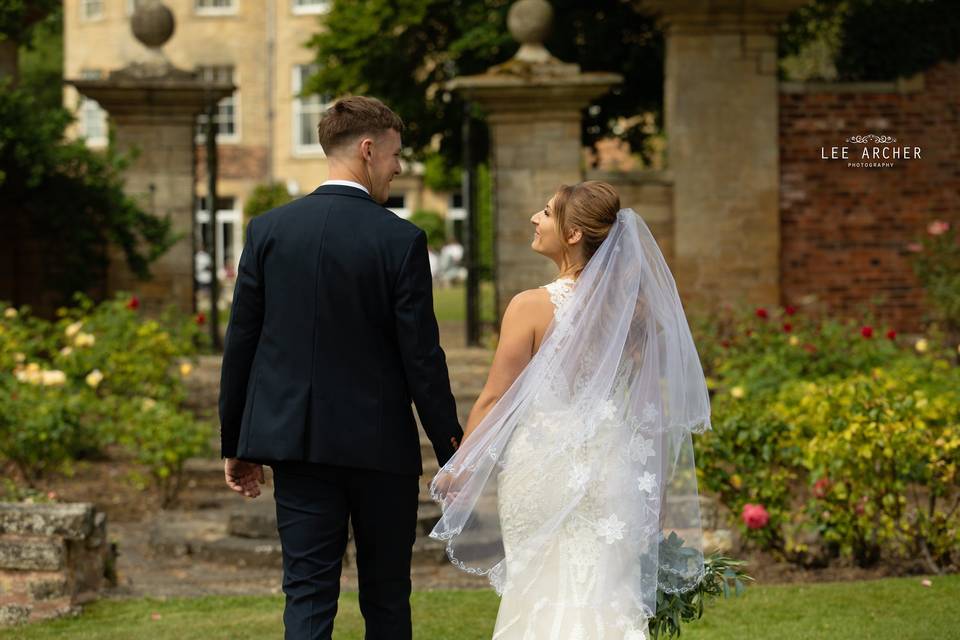 Bride and groom look