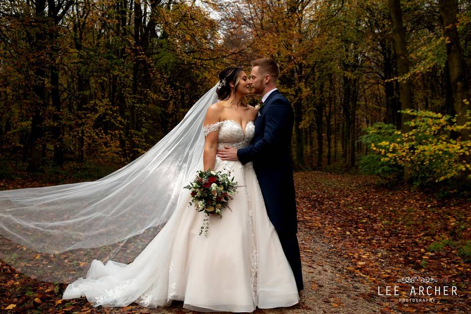 Bride and groom pose