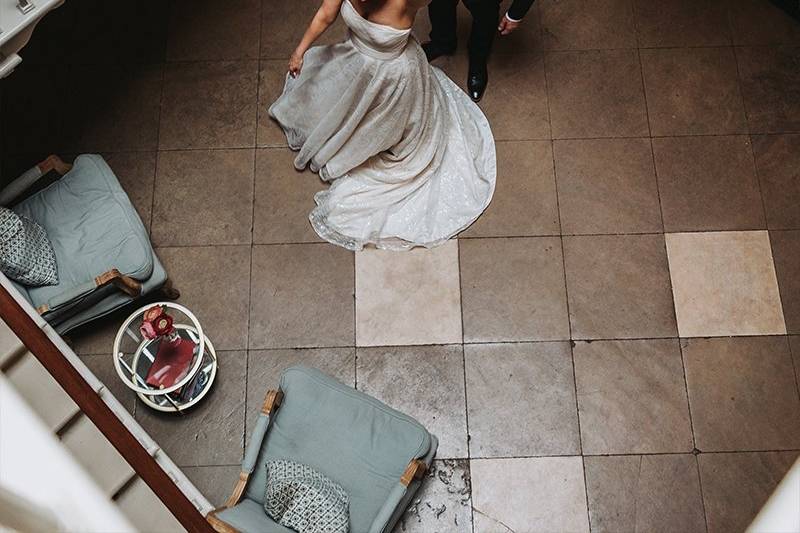 Bride and groom dancing