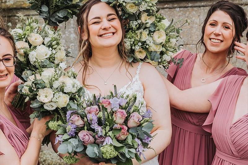 Bridesmaids and bride