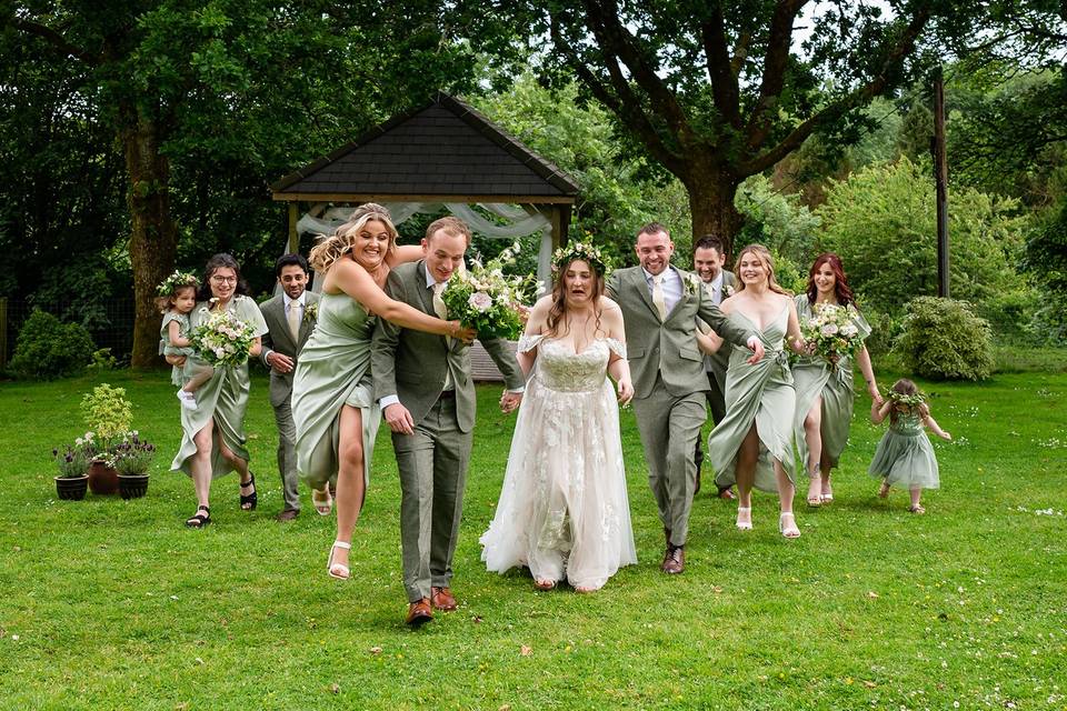 Bridal party having fun