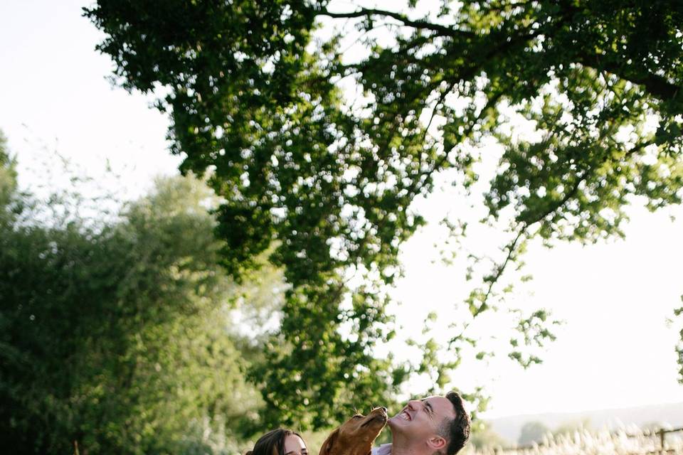 Bride and Groom with Dog