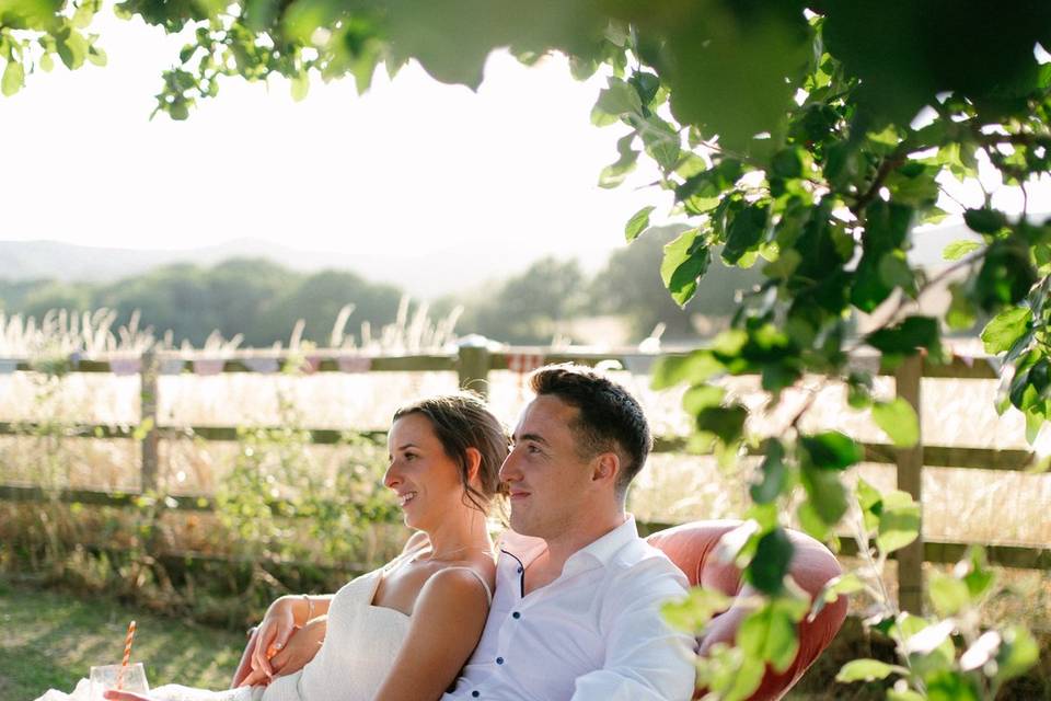 Bride and Groom relaxing