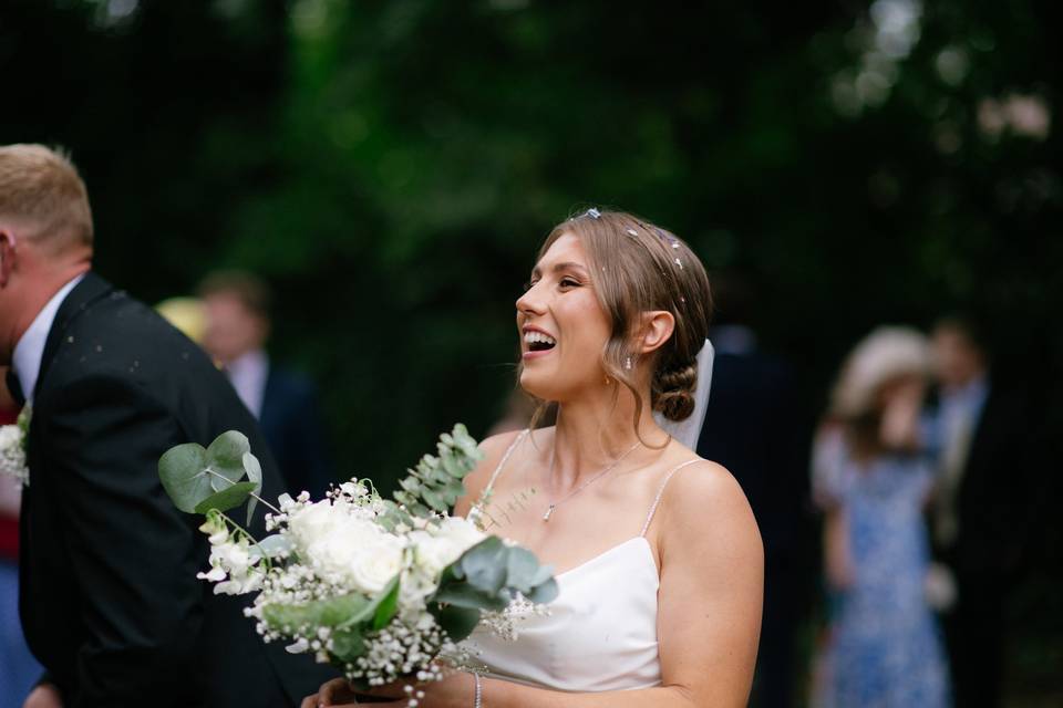Bride talking to guests
