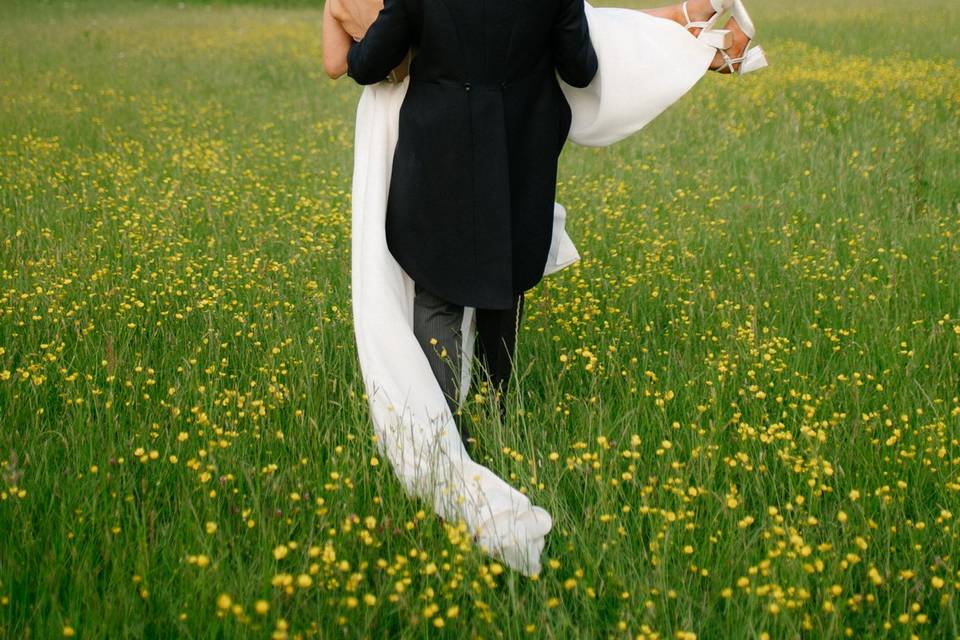Bride and Groom in Field