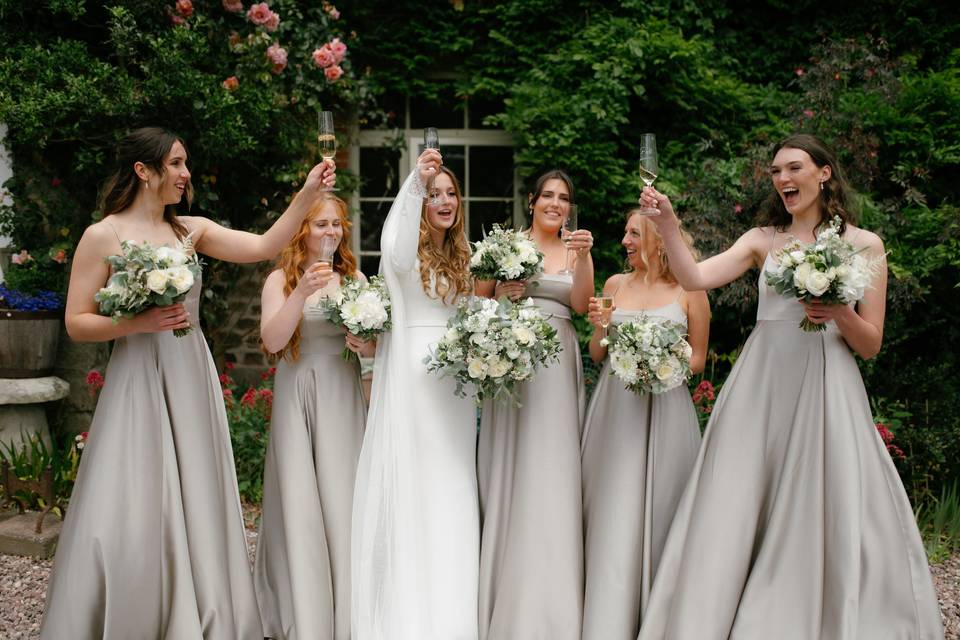 Bridesmaids raising a glass