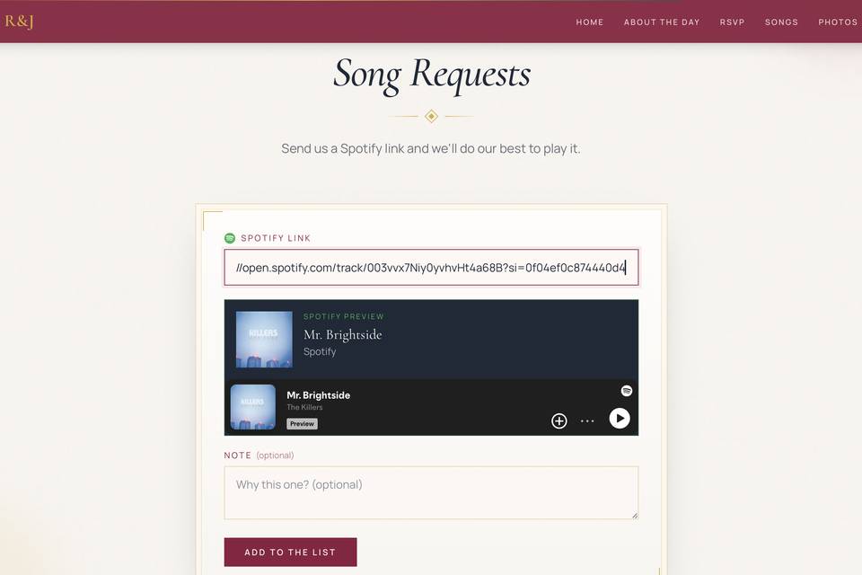 R&J Song requests