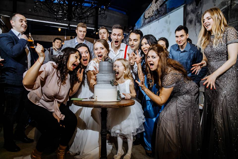 Enjoying the Wedding Cake