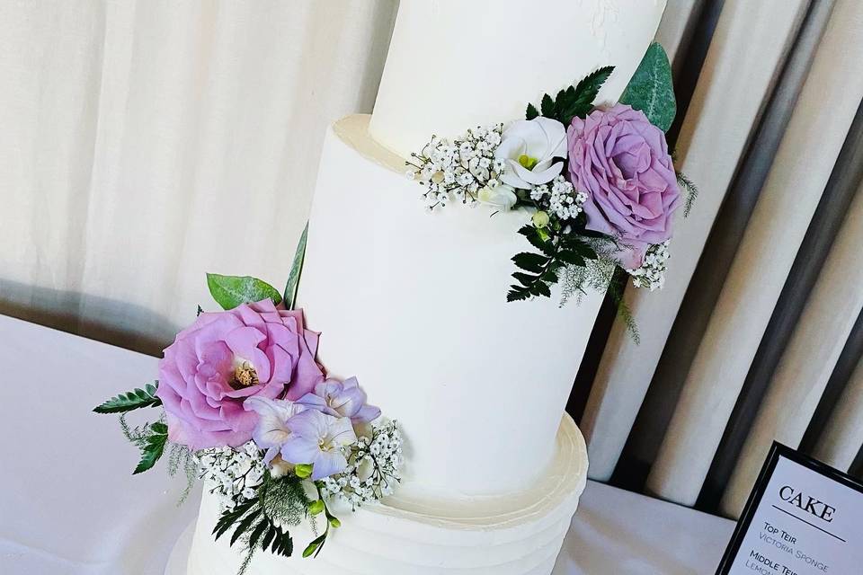 3 tier with lilac flowers