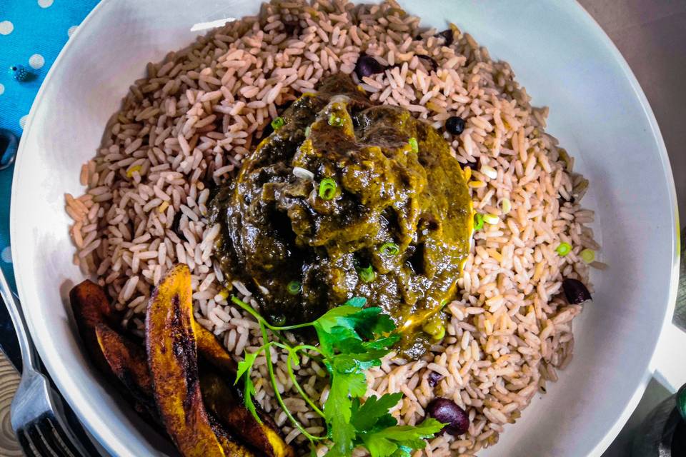 Curried Goat and Rice and Peas