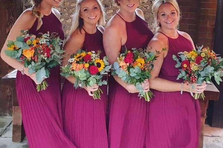 Bridesmaids and bouquets