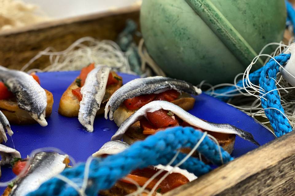 Boquerones and red pepper toast