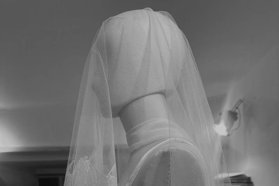 Chantilly lace edged veil