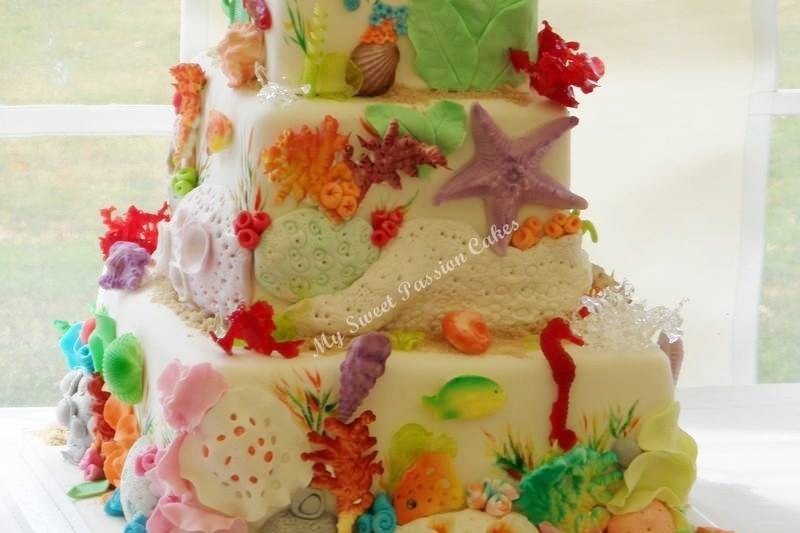 Coral Beach Wedding Cake