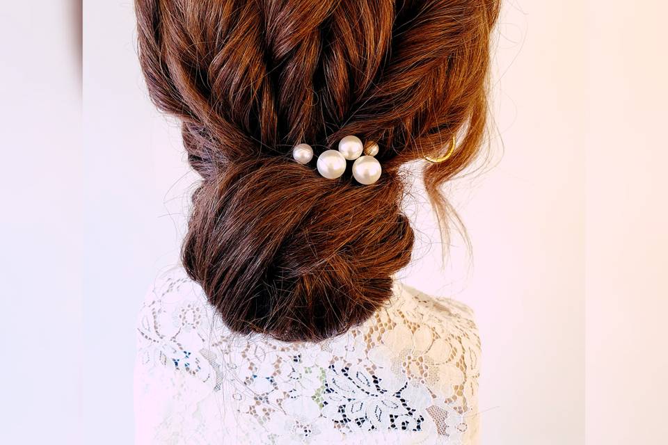 Textured bohemian low bun