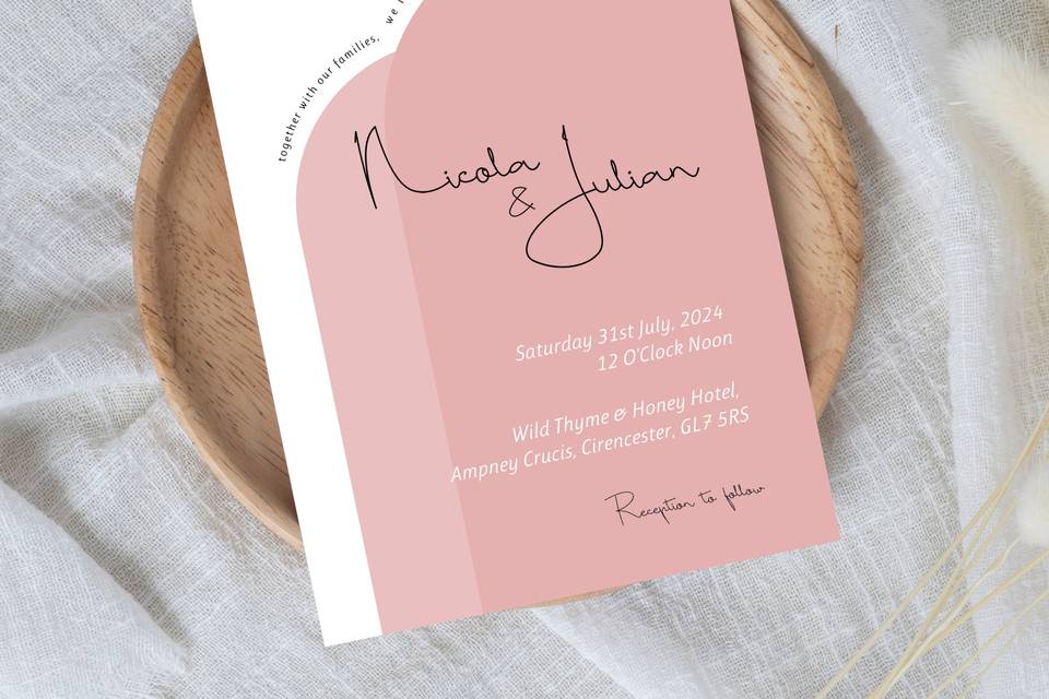 Boho pink wedding invitation