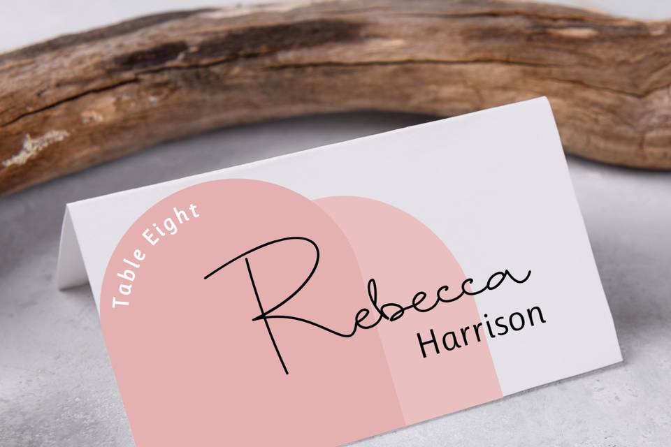 Boho pink place cards - front