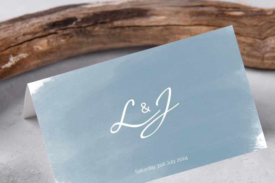 Dusty blue place card - back