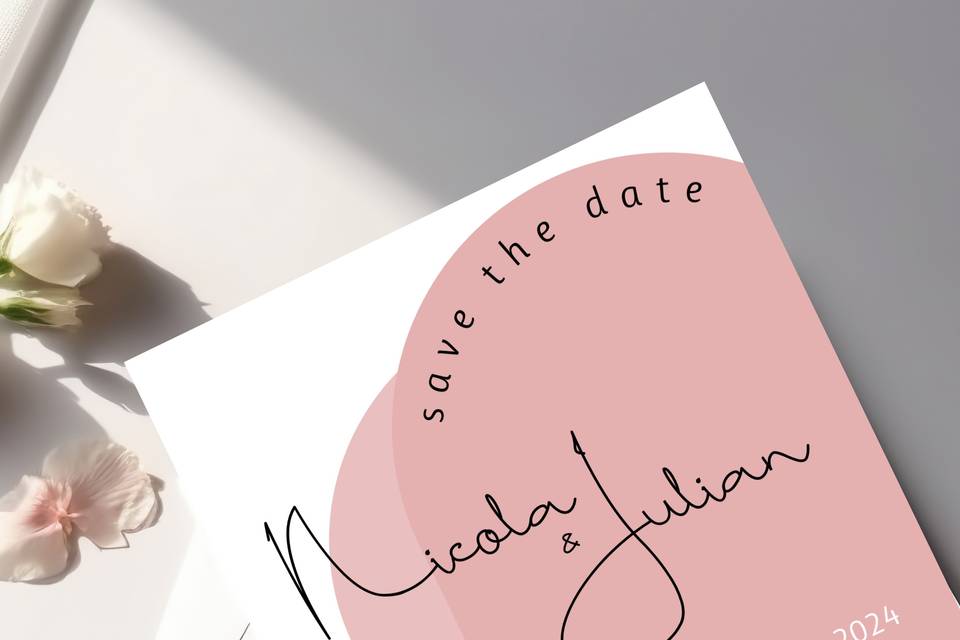 Boho pink save the date