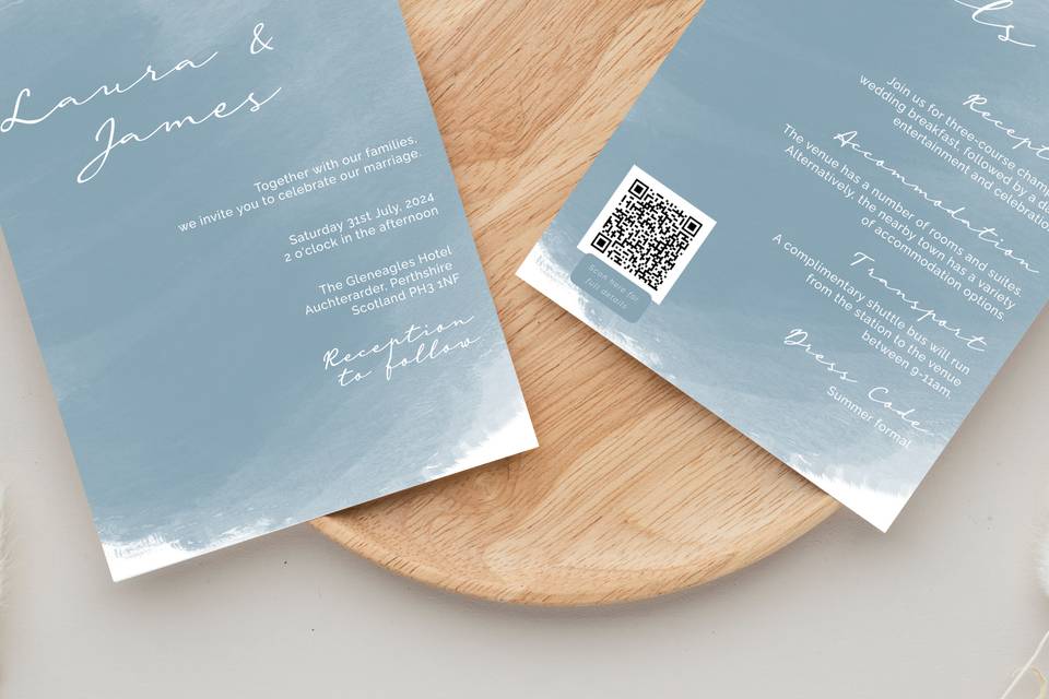Dusty blue wedding invitation
