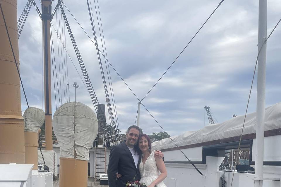 A vow renewal onboard a ship