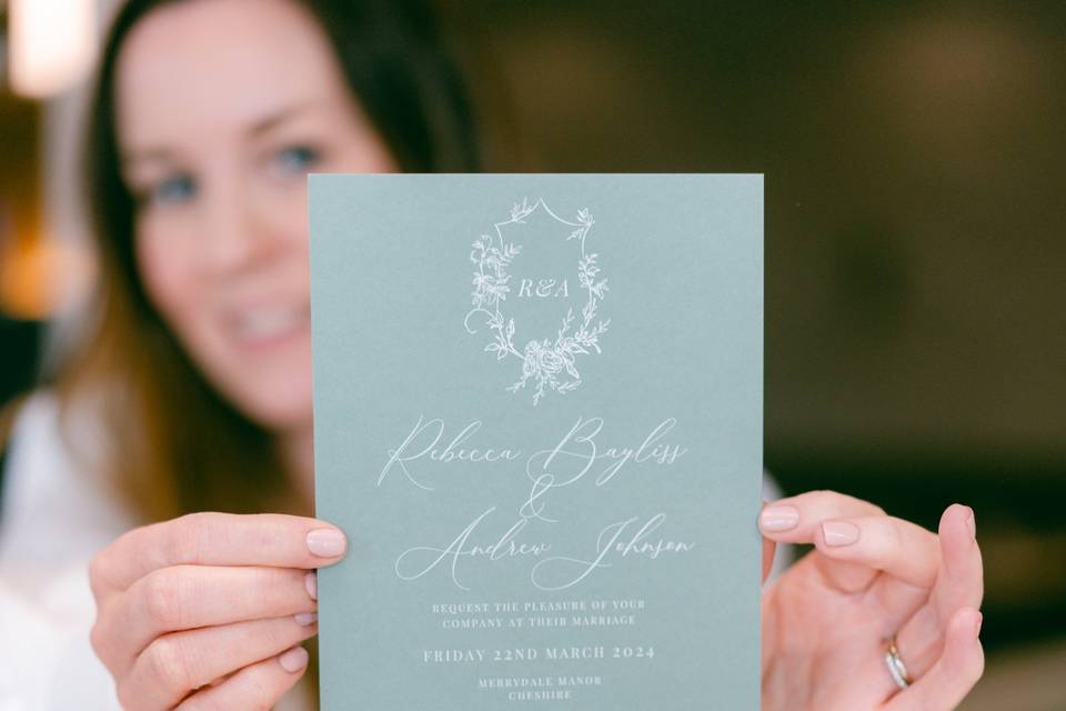 Sage green wedding invitation