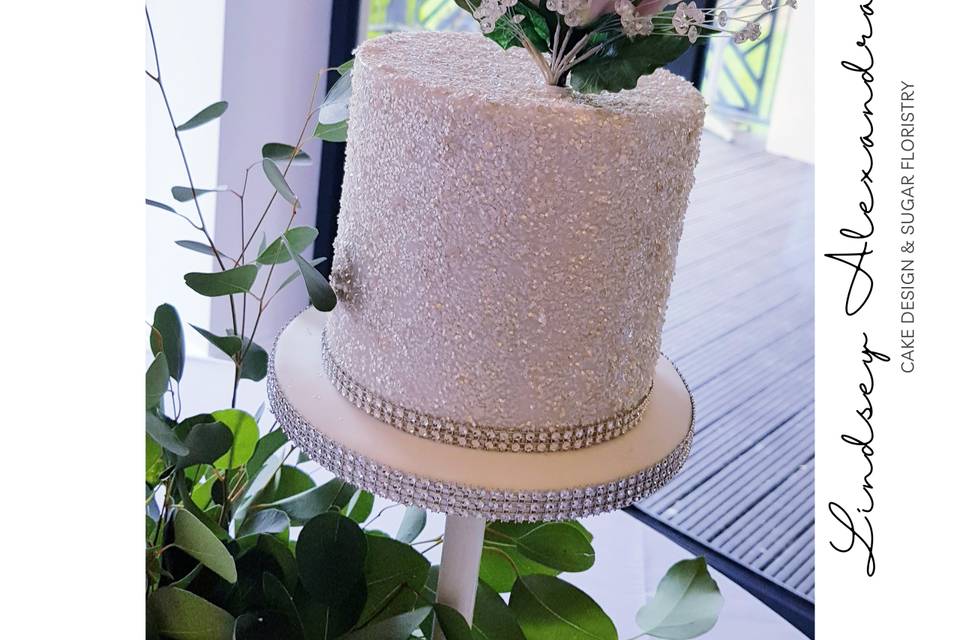 White glitter wedding cake