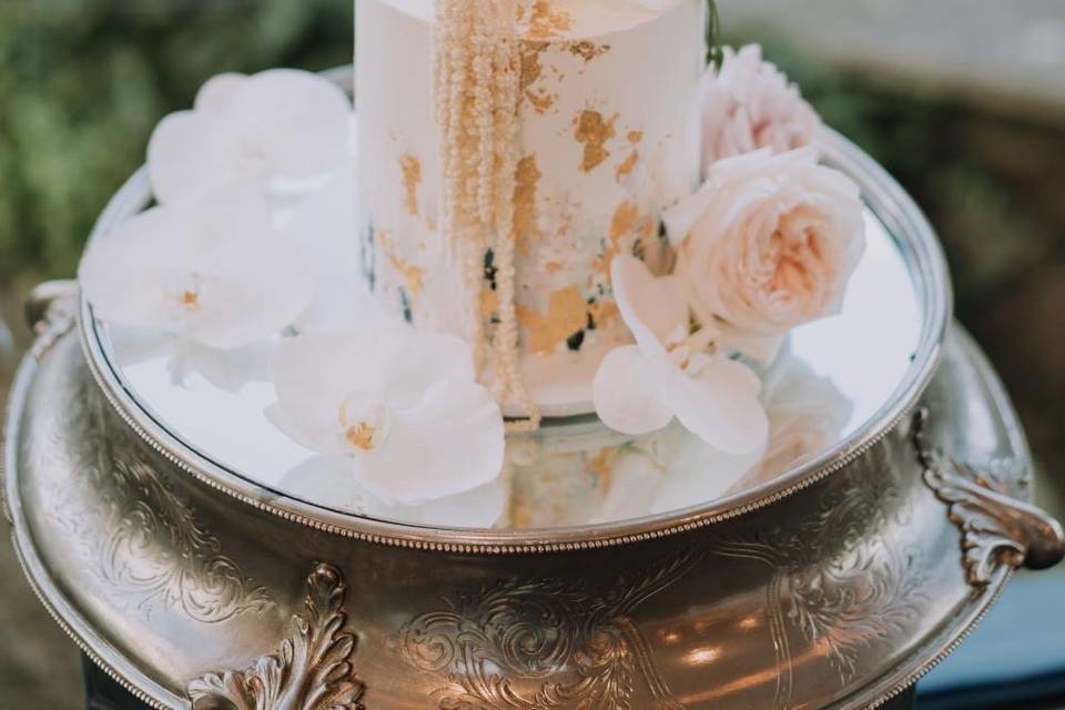 Ivory wedding two tier cake.