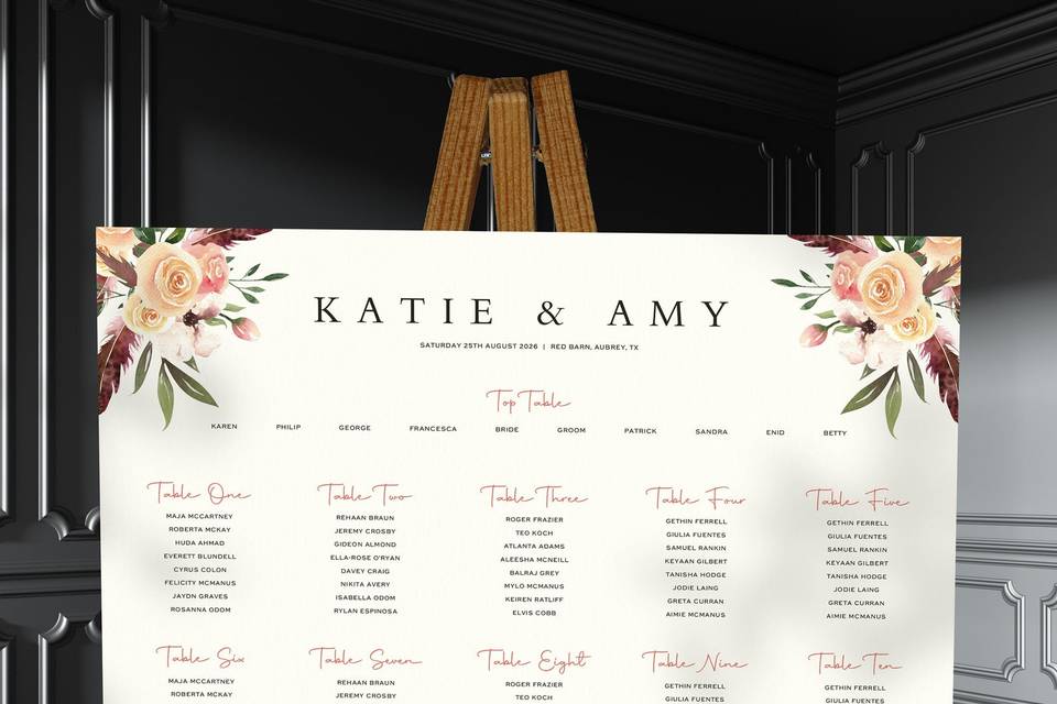 Rustic Floral Table Plan