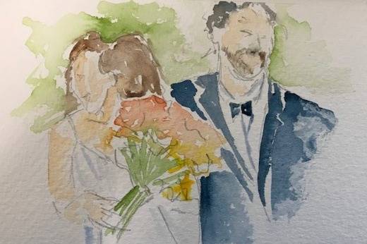 Watercolour bride and groom