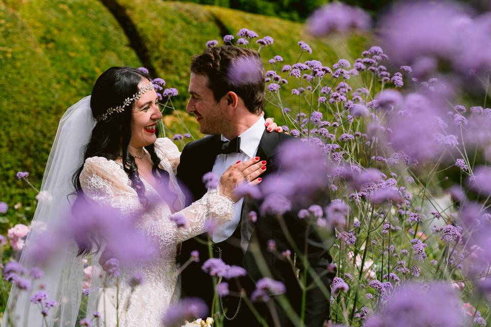 Newlyweds in the flowers