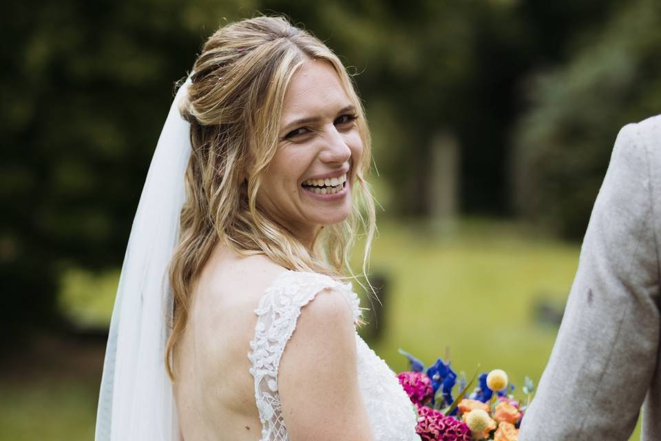 Bride turning to camera