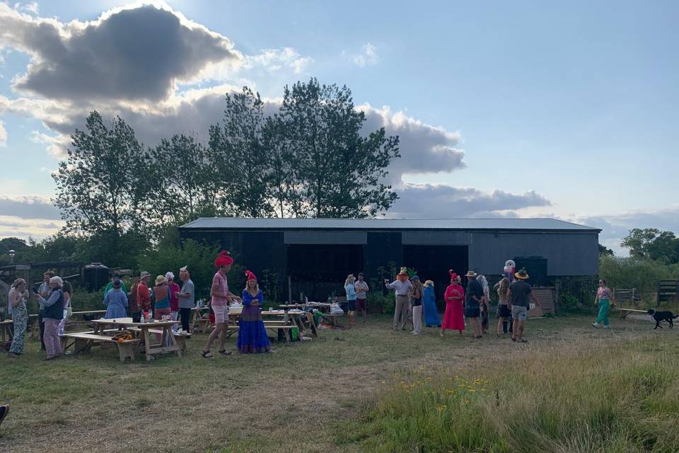 Outside the barn