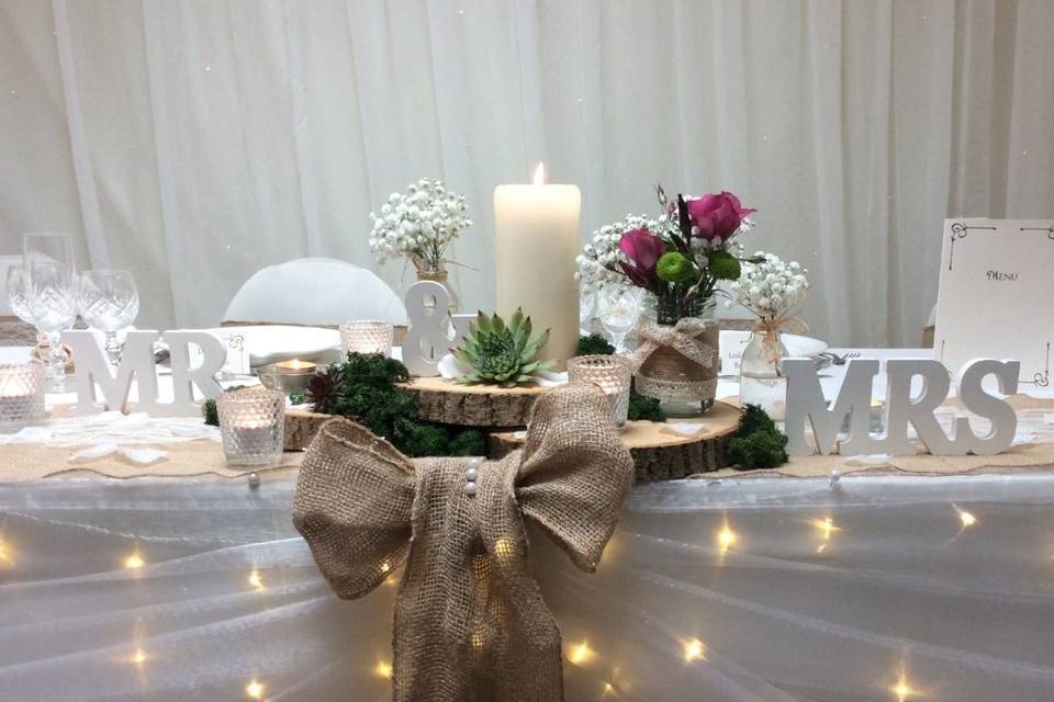 Top Table with Rustic Tree Trunk Display