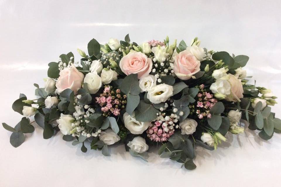 Long and Low Floral Display in White and Pink